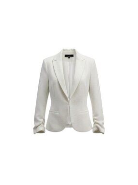 Amanda + Chelsea Womens White Textured Open Front Blazer Polyester Spandex Sz S